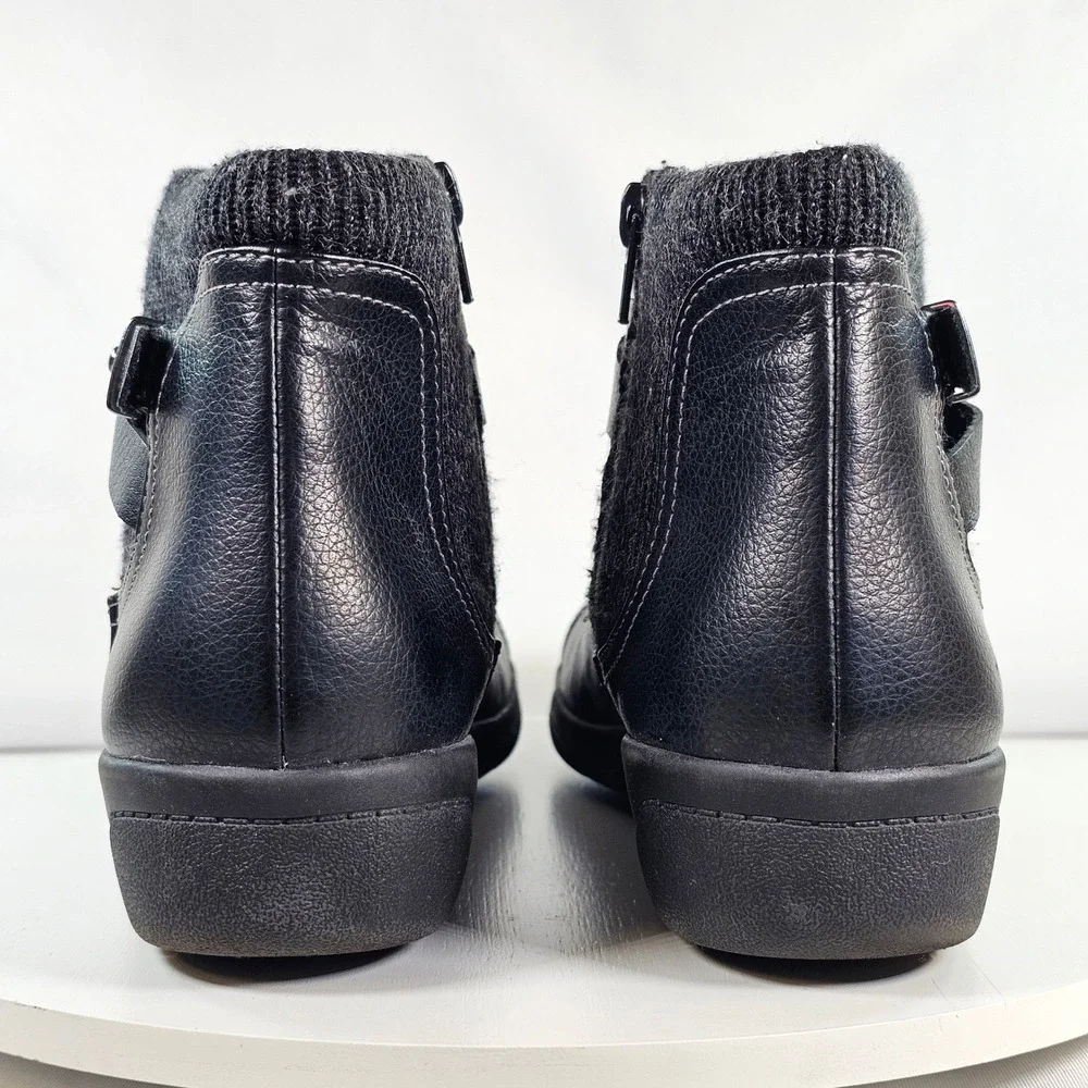 Clarks‎ Womens Black Leather Knit Collar Ankle Boots Size 10 M 261452674075